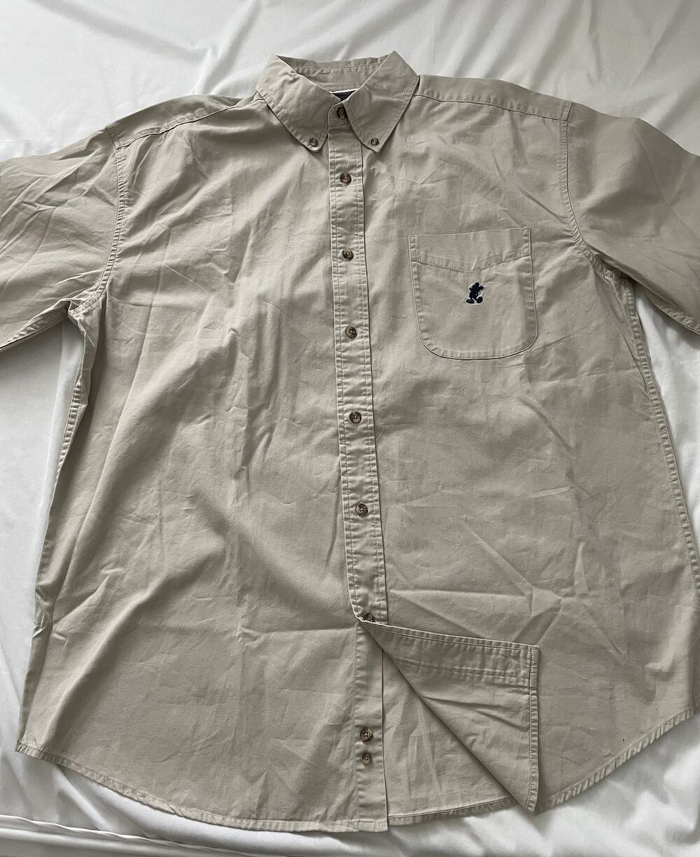 Walt Disney World Mickey Mouse Men's Large Khaki Dress Shirt Long Sleeves